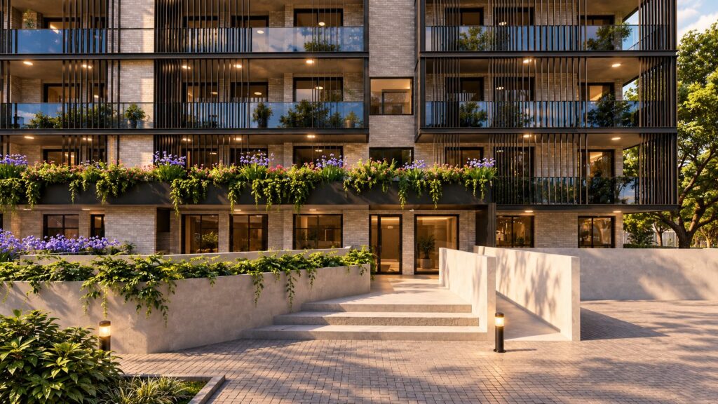 Balcones con plantas frente al verde
