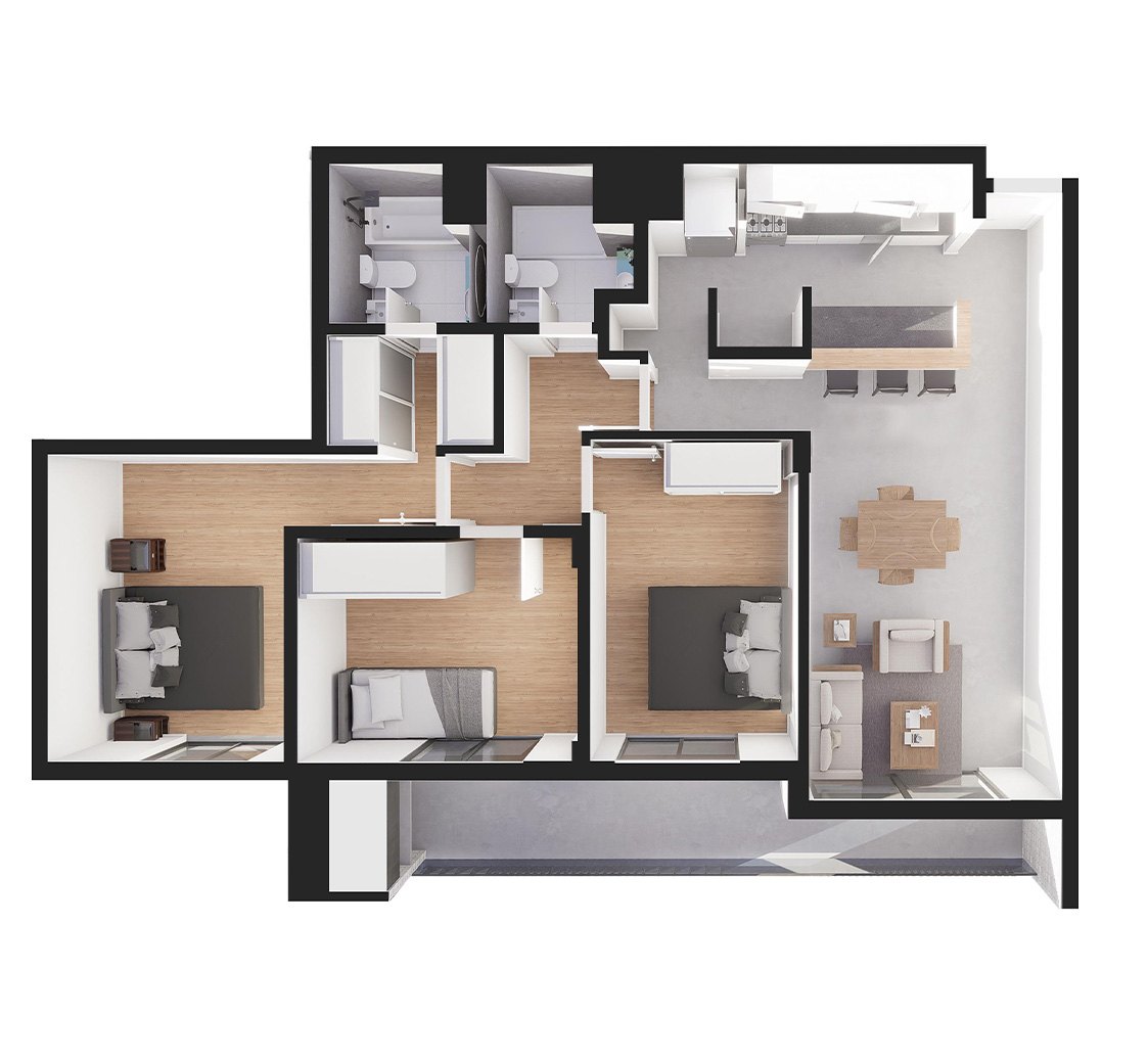 Planta 3D de la unidad E