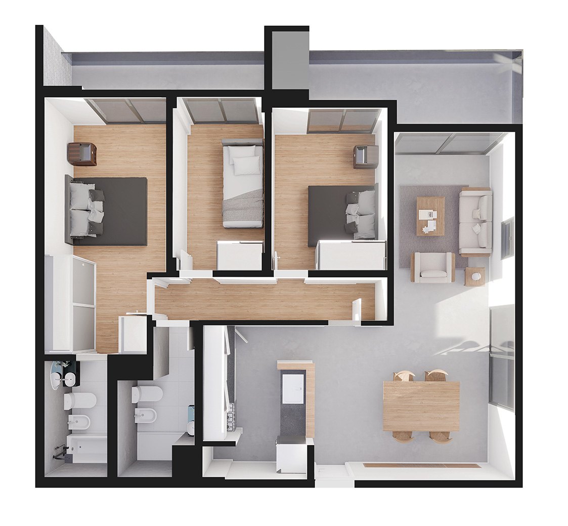 Planta 3D de la unidad G